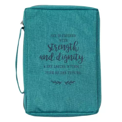Large Strength & Dignity Proverbs 31:25 Teal Canvas Bible Cover