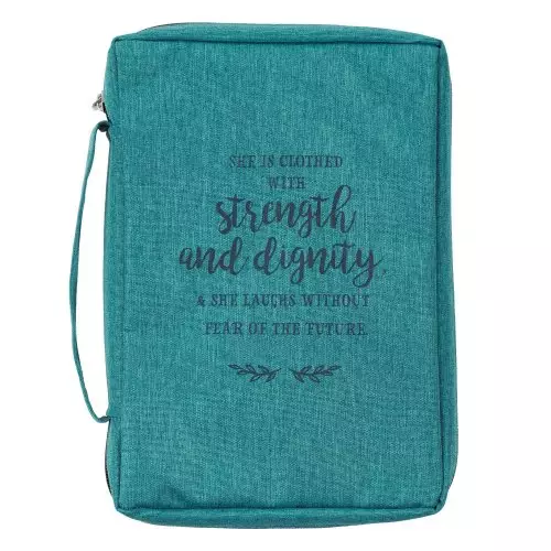 Medium Strength & Dignity Proverbs 31:25, Teal Canvas Bible Cover