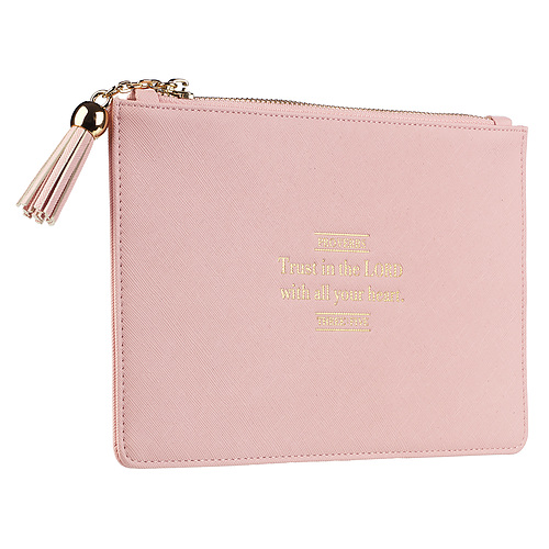 Trust in The Lord Proverbs 3:5 Pink Faux Leather Zippered Pouch