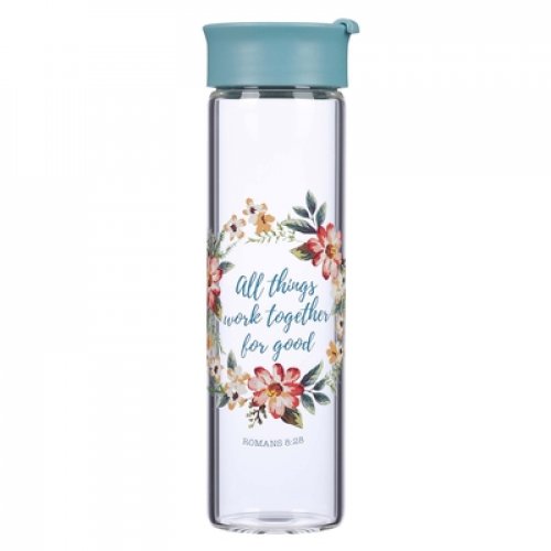 Water Bottle Glass Blue All Things Work Together Rom. 8:28