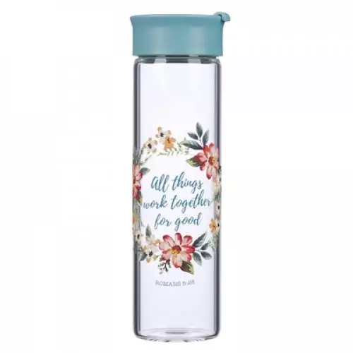 Water Bottle Glass Blue All Things Work Together Rom. 8:28