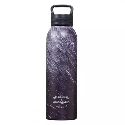 Water Bottle SS Black Stone Be Strong & Courageous Josh. 1:9