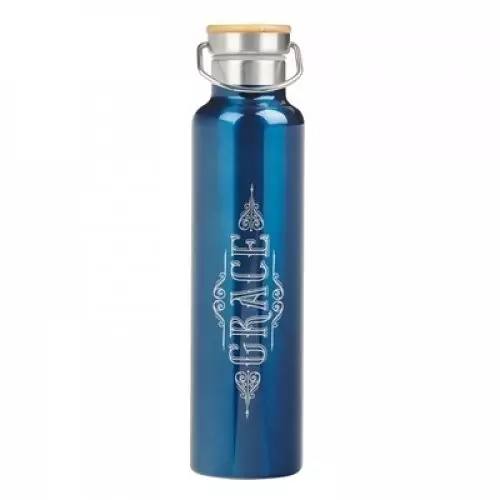 Laser Engraved Stainless Steel Double Wall Vacuum Insulated Water Bottle Engraved Carry Handle Lid/Eco-Friendly Hydration Bottle/24 Hour Hot or Cold, 25 oz, Grace, Metallic Blue
