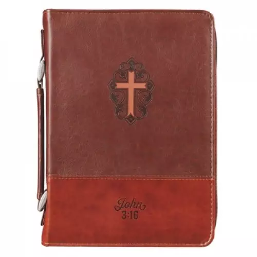 Medium Cross John 3:16, Brown Faux Leather, Men's Classic Bible Cover
