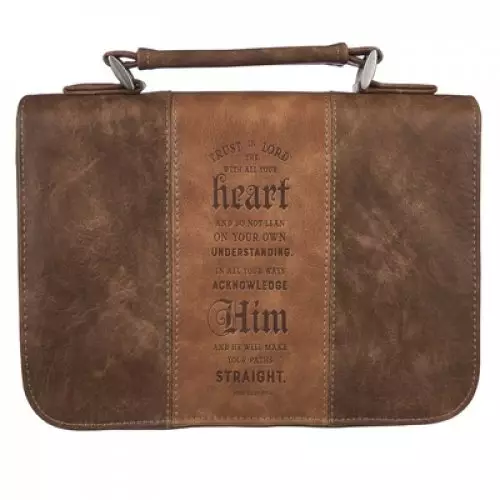 Medium Trust in The Lord, Brown Faux Leather Men's Classic Bible Cover, Proverbs 3:5