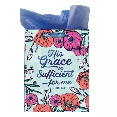 Gift Bag MD Teal His Grace is Sufficient 2 Cor. 12:9