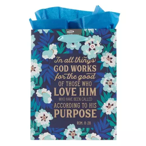 Gift Bag MD Blue God Works for Good Rom. 8:28