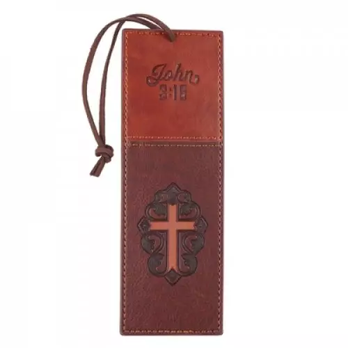 Bookmark Faux Leather Brown Two-tone Cross John 3:16