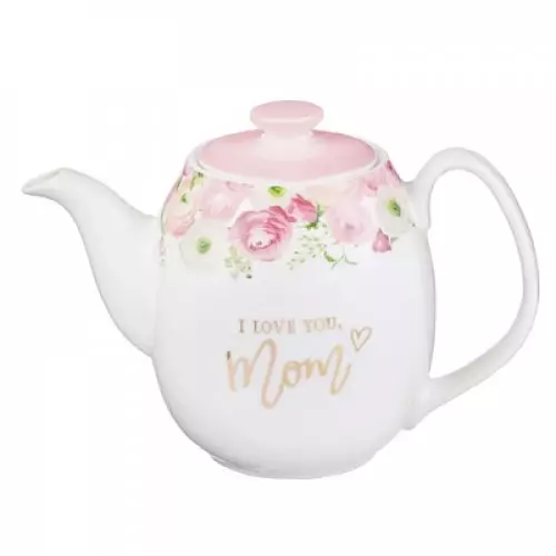 Ceramic Teapot I Love You Mom Pink Rose Flower Tea For One Teapot For Mothers
