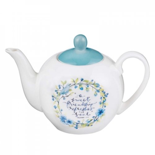 Teapot Blue Floral Sweet Friendship Prov. 27:9