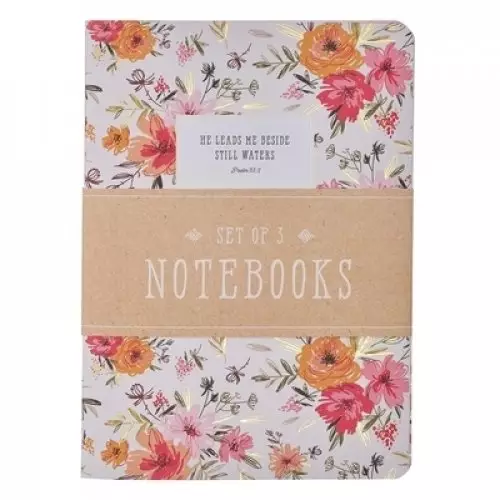 He Leads Me Pink Floral Large Notebook Set - Psalm 23:2