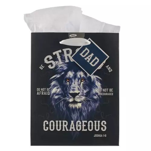 Gift Bag MD Black/White Strong & Courageous Dad Josh. 1:9