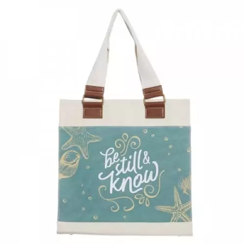 Tote Canvas White/Blue Shell Printed Be Still & Know