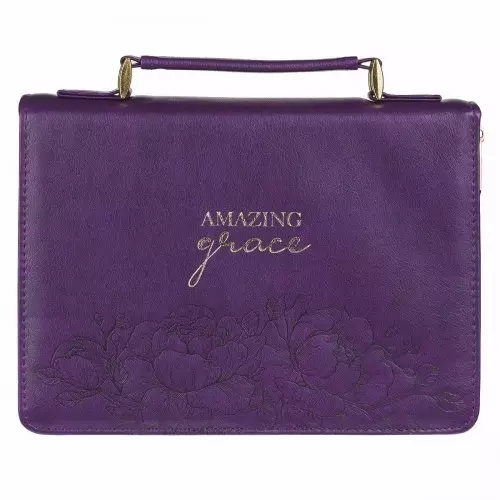Large Amazing Grace Purple/Gold Floral Faux Leather Bible Cover