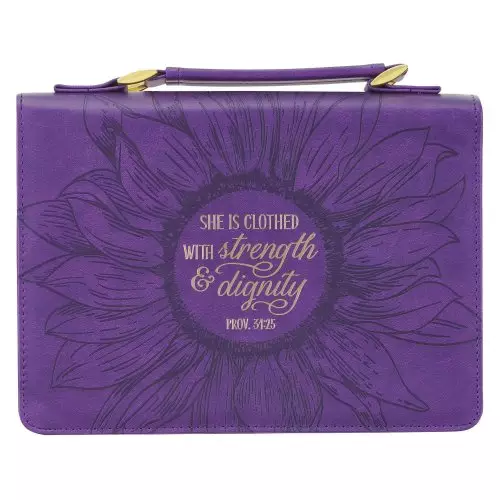 Large Purple Sunflower Strength & Dignity Faux Leather Fashion Bible Cover - Proverbs 31:25