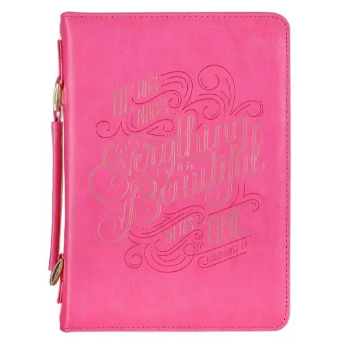 Large "He Has Made Everything Beautiful" Ecclesiastes 3:11 Bible Cover, Pink/Gold Faux Leather
