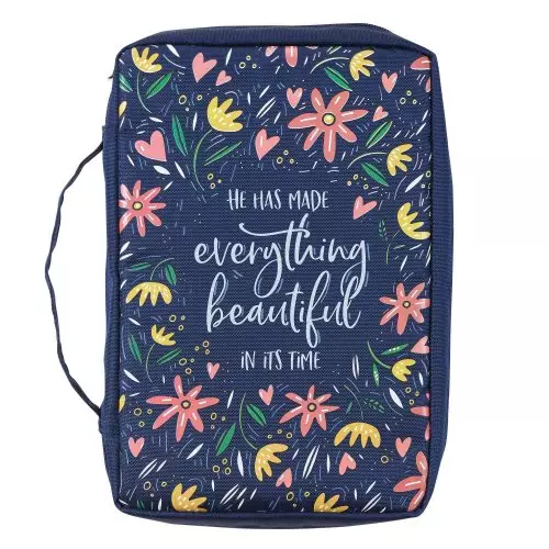 Medium Everything Beautiful Blue Floral Canvas Bible Cover - Ecclesiastes 3:11