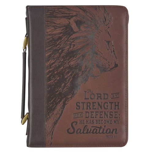 Large The LORD is My Strength Brown Faux Leather Classic Bible Cover - Exodus 15:2