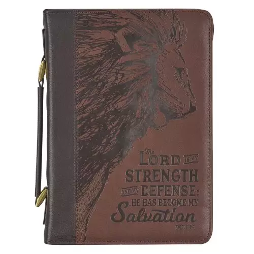 Medium The LORD is My Strength Brown Faux Leather Classic Bible Cover - Exodus 15:2