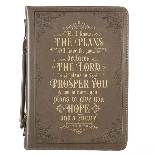 Medium For I know the Plans Brown Faux Leather Classic Bible Cover - Jeremiah 29:11