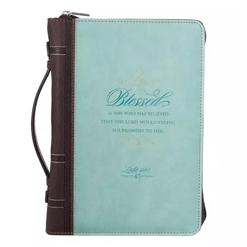 Extra Large Blessed Is She Turquoise Bible Cover - Lk. 1:45 XL
