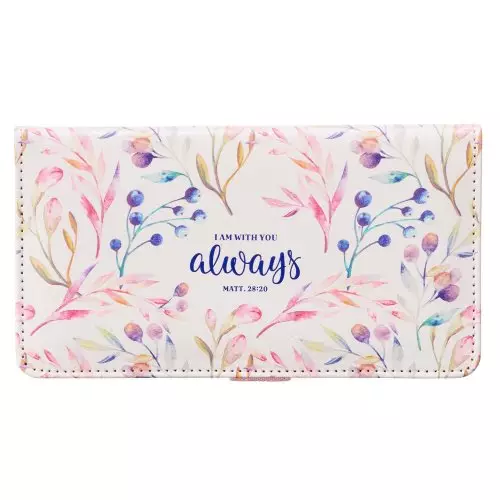 Checkbook Wallet White Leaves Printed I Am With You Always Matt. 28:20