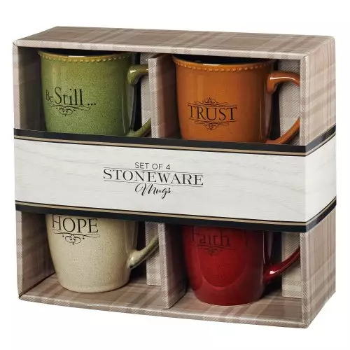 Set of Four Rustic Stoneware Mugs