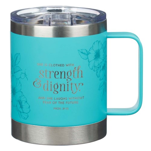Mug SS Camp Teal She is Clothed with Strength Prov. 31:25