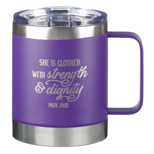 Strength & Dignity Purple Camp-style Stainless Steel Mug - Proverbs 31:25