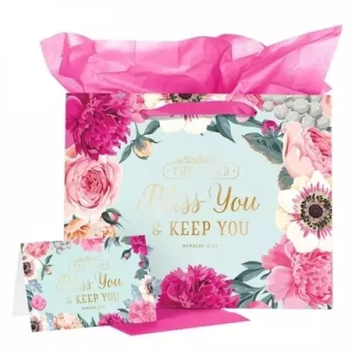 Gift Bag w/ Card LG Landscape Teal/Pink Lord Bless You Num. 6:24