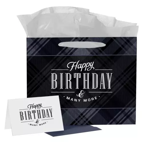 Gift Bag w/ Card LG Landscape Blue/White Happy Birthday & Many More