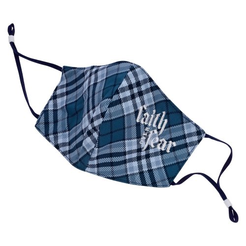 Faith Over Fear Reusable Gray Plaid Cotton Face Mask