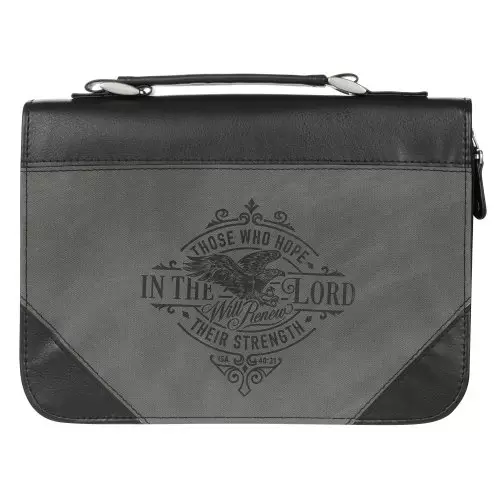 Large Hope in The Lord Gray/Black Faux Leather Bible Cover - Isaiah 40:31