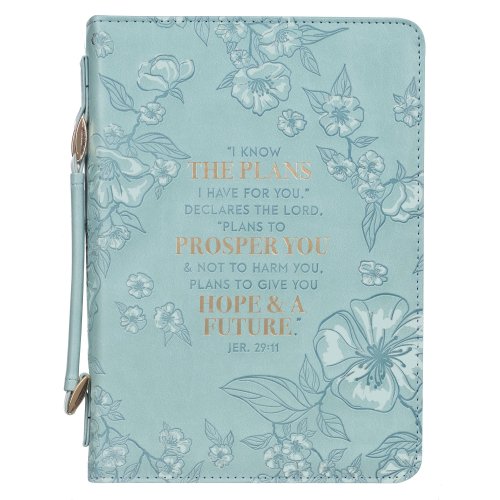 Medium I Know The Plans I Have for You Teal Floral Faux Leather Fashion Bible Cover -  Jeremiah 29:11