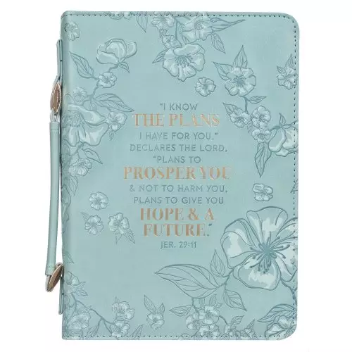 Medium Teal Plans to Prosper You Debossed Floral Faux Leather Fashion Bible Cover -  Jeremiah 29:11