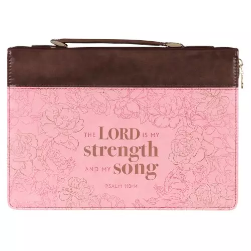 Large My Strength and My Song, Roses, Pink Faux Leather Bible Cover - Psalm 118:14