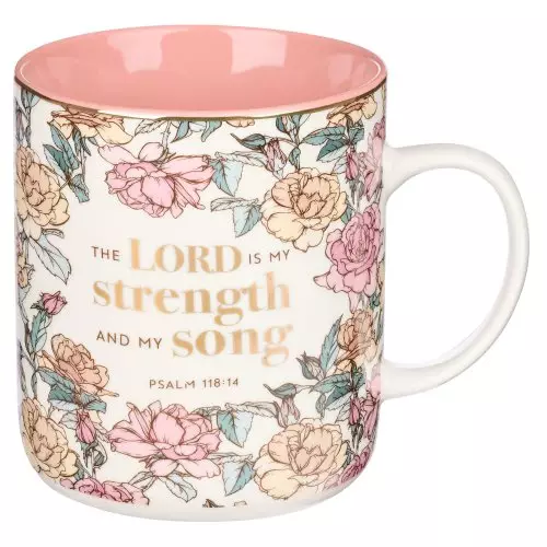 Mug My White/Pink Roses Strength & My Song Ps. 118:14