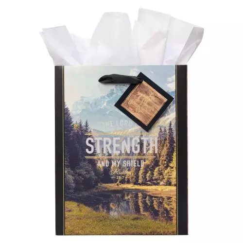 Gift Bag MD Brown/White Lord is My Strength Ps. 28:7