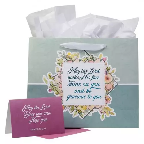 Gift Bag w/ Card LG Landscape Teal/White/Fuchsia The Lord Bless You Num. 6:24