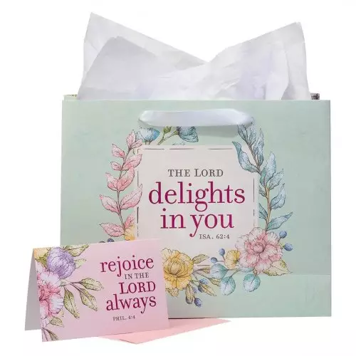 Gift Bag w/ Card LG Landscape Green/Pink The Lord Delights Isa. 62:4