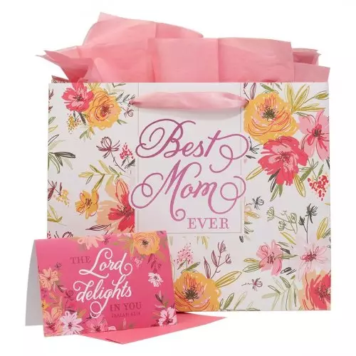 Gift Bag w/ Card LG Landscape Pink Best Mom Ever Isa. 62:4