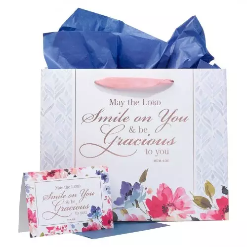 Gift Bag w/ Card LG Landscape White/Blue/Pink May the Lord Smile Num. 6:25