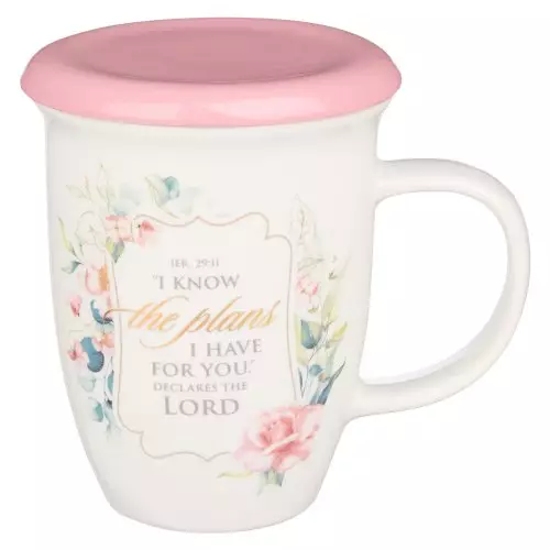 Mug with Lid Pink/White Floral I Know the Plans Jer. 29:11