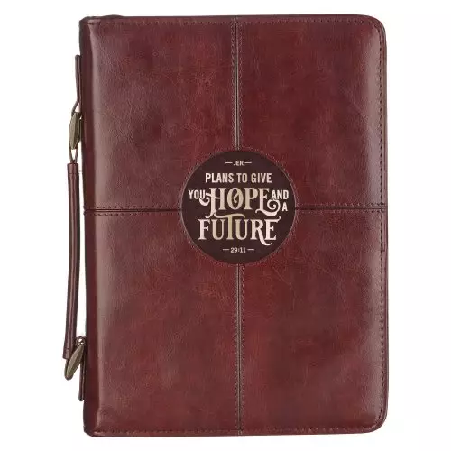 Large Hope and a Future Protective Chestnut Brown Faux Leather Bible Cover - Jeremiah 29:11