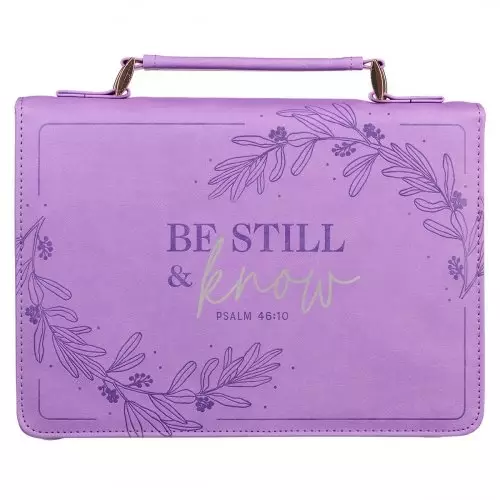 Medium Be Still and Know Purple Floral Faux Leather Fashion Bible Cover  - Psalm 46:11
