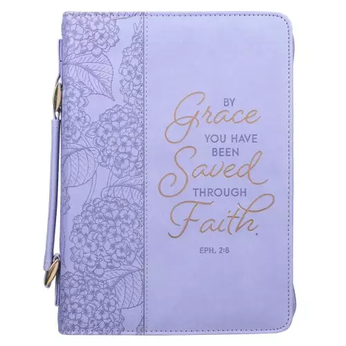 Medium By Grace You Have Been Saved Hydrangea Lilac Purple Faux Leather Fashion Bible Cover- Ephesians 2:8