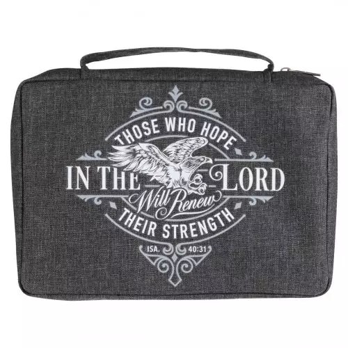 Medium Hope in The Lord Charcoal Polyester Bible Cover with Zippered Pocket - Isaiah 40:31