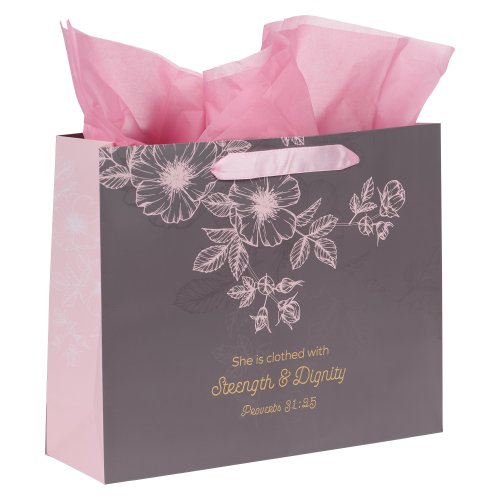 Gift Bag w/ Card LG Landscape Gray/Pink Strength & Dignity Prov. 31:25