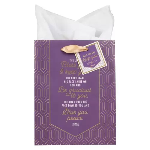 Gift Bag MD Purple/Gold/White Bless You & Keep You Num. 6:24-26