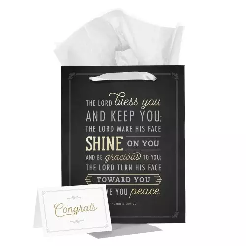 Christian Art Gifts Portrait Gift Bag with Card and Tissue Paper Set: The Lord Bless You and Keep You - Numbers 6:24-26 Inspirational Bible Verse, Black, Large